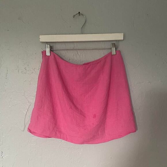 H & M Women's Barbie Pink Linen Blend Preppy Mini Skirt size S - Picture 2 of 4